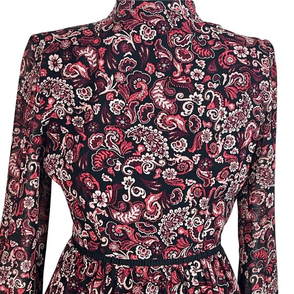 Cupcakes & Cashmere Graceland Paisley Peasant Dress Size 2 Black/Red Chiffon - Picture 7 of 12